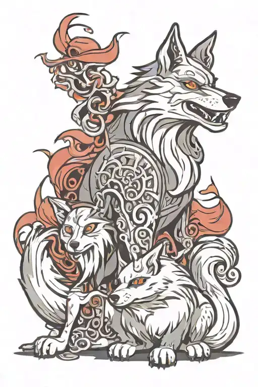 gotic fantasy wolf and ghost Casper in rock style tattoo design idea
