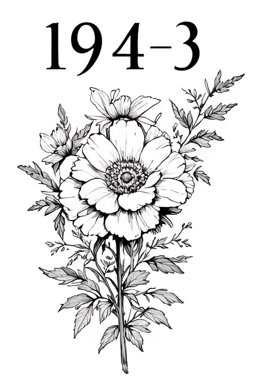 "1943" flowers tattoo design idea