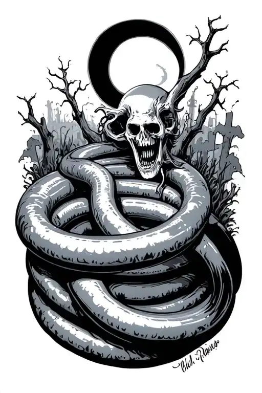 creepy rubber hose graveyard tattoo design idea