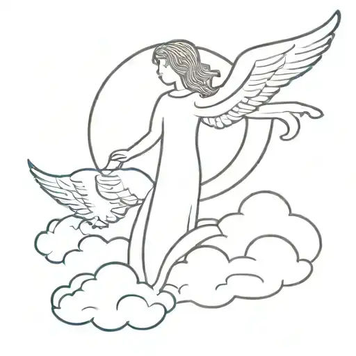 cross clouds angel tattoo design idea