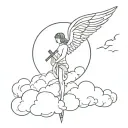 cross clouds angel tattoo design idea