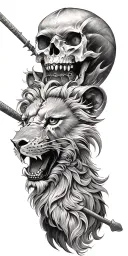 Skull Lion And Samurai warrior tattoo design idea