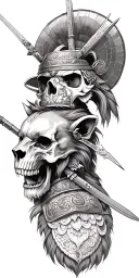 Skull Lion And Samurai warrior tattoo design idea