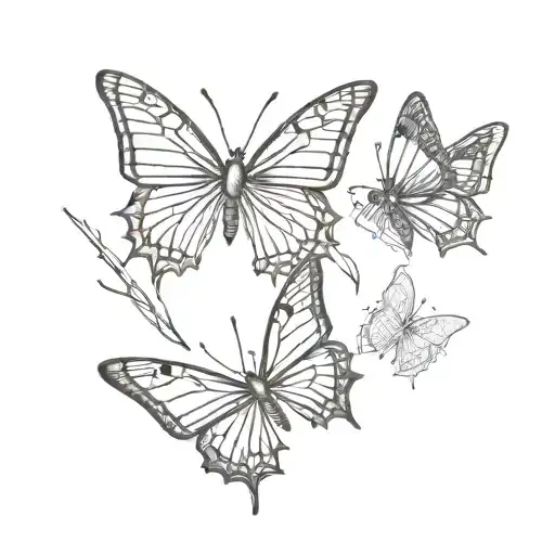 sharp butterflies red and black and lycoris or blurry lines tattoo design idea