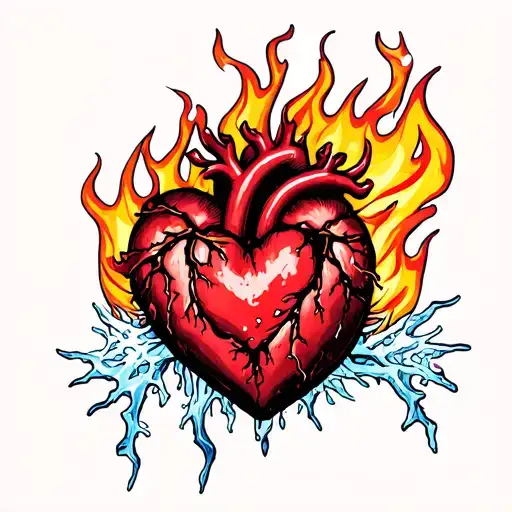 flame heart and frozen veins tattoo design idea