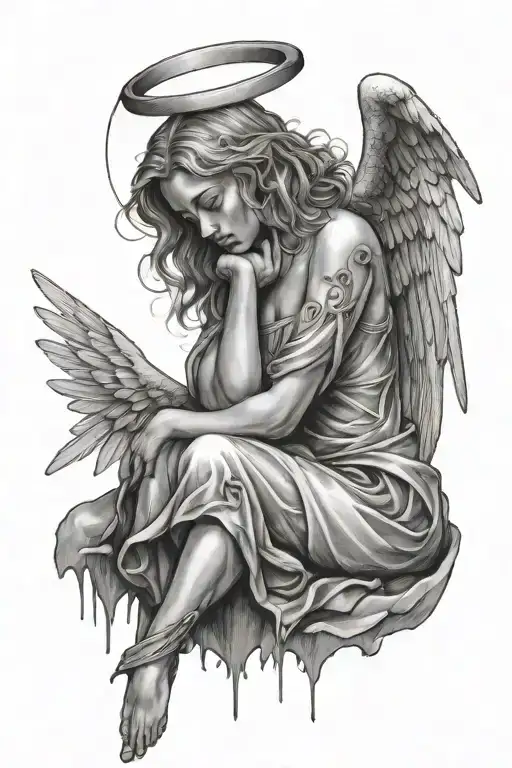 angel crying tattoo design idea