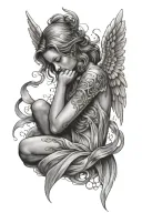 angel crying tattoo design idea