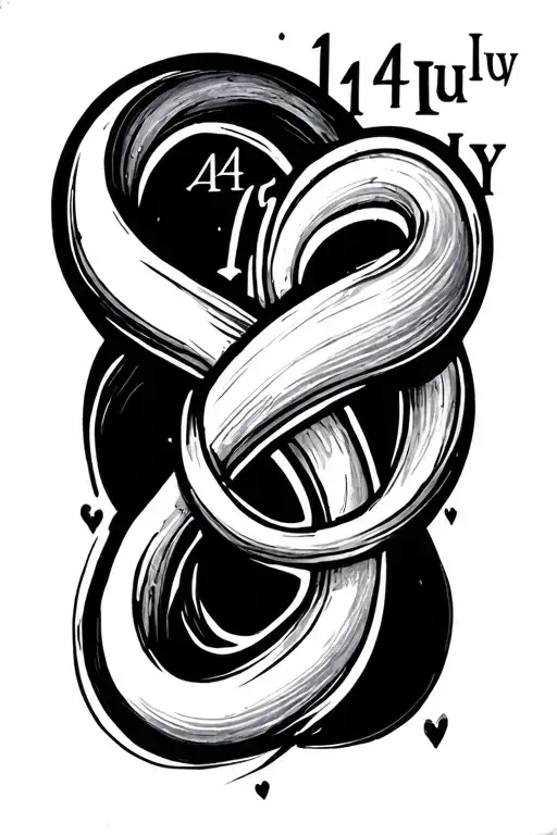 mom birth date 14th july to infinity symbol intertwined tattoo design idea