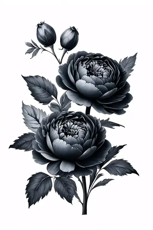 design two black and gray peonies tattoo design idea