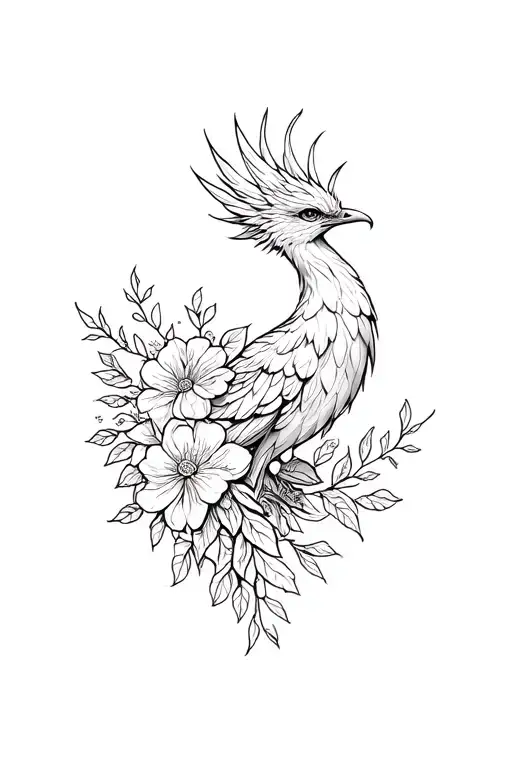 petit phoenix floral noir tattoo design idea