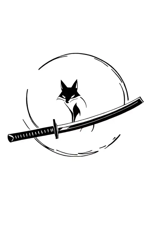 katana with a fox surrounding it and the shadow tattoo design idea