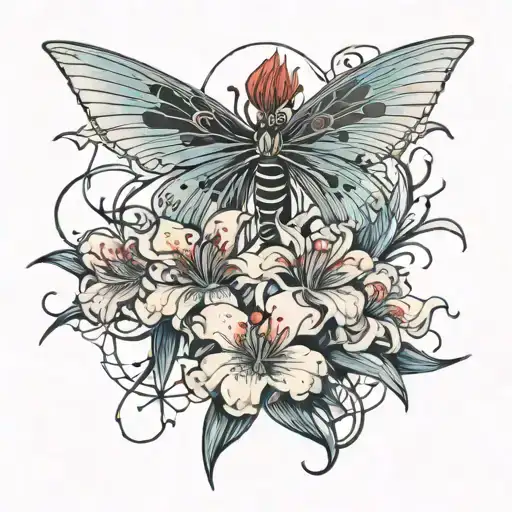 spider lily and gojo satoru tattoo design idea