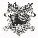 two wolves siting eatchother tattoo design idea