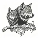 two wolves siting eatchother tattoo design idea