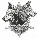 two wolves siting eatchother tattoo design idea