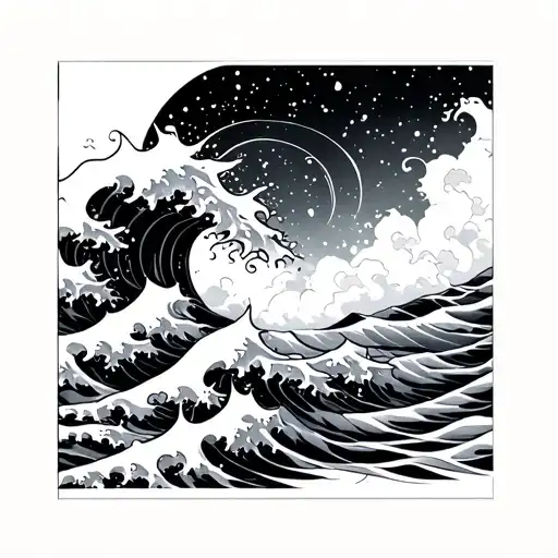 band tattoo with japanese waves tattoo design idea