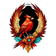 Phoenix, red cardinal, cancer, recovery from addiction, the name Corbin tattoo design idea