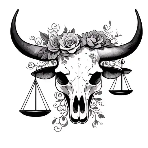 day of the dead bull skull with Libra scales tattoo design idea