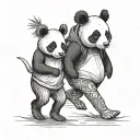 panda and kangaroo walking hand in hand holding tattoo design idea