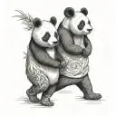 panda and kangaroo walking hand in hand holding tattoo design idea