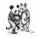 panda and kangaroo walking hand in hand holding tattoo design idea