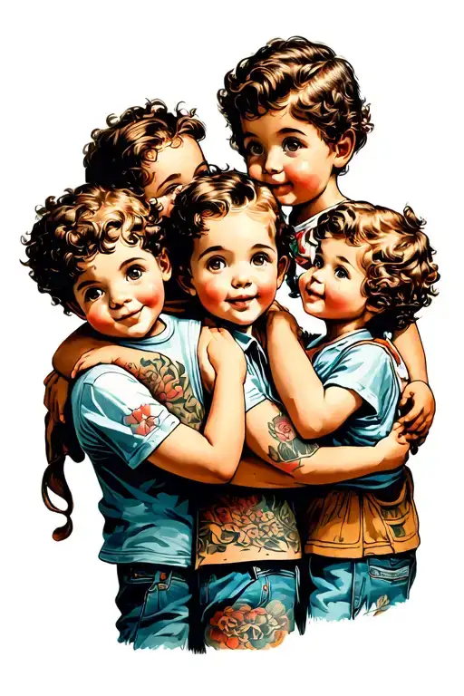 3 kids holdin fathers shoulders tattoo design idea