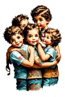 3 kids holdin fathers shoulders tattoo design idea