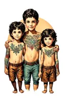 3 kids holdin fathers shoulders tattoo design idea