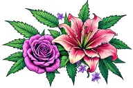 Rose, Cannabis Flower, Lilac, Lily tattoo design idea