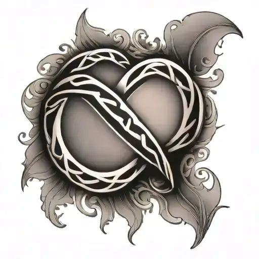 An infinity symbol made of intertwined hearts with a sunset background tattoo design idea