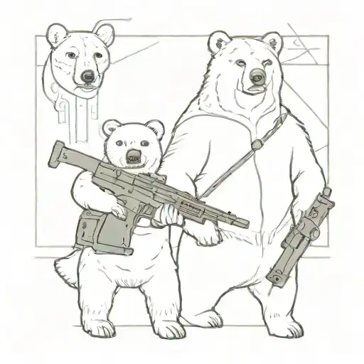 Putin in the background on the right is a bear with a balalaika, on the left is a woman with a machine gun tattoo design idea