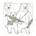 Putin in the background on the right is a bear with a balalaika, on the left is a woman with a machine gun tattoo design idea