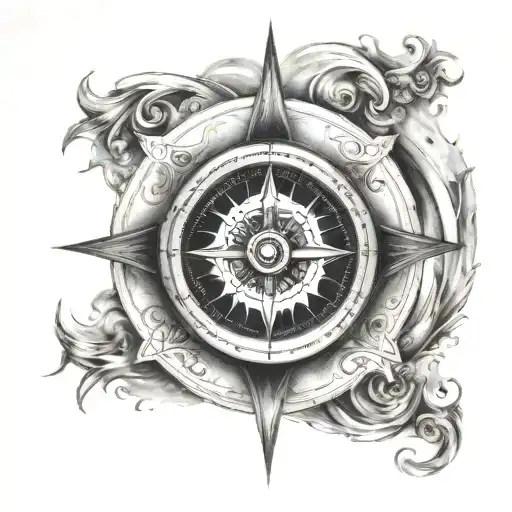 A compass with the dial as a cross with the inside being a vision of heaven tattoo design idea