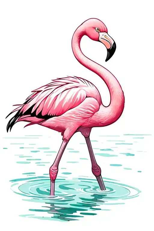 pink flamingo standing in water tattoo design idea