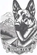 German shepherd saying "diabetes" American flag mountain scene tattoo design idea
