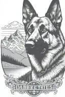 German shepherd saying "diabetes" American flag mountain scene tattoo design idea