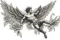 icarus falling with rose petals falling with him tattoo design idea