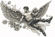 icarus falling with rose petals falling with him tattoo design idea