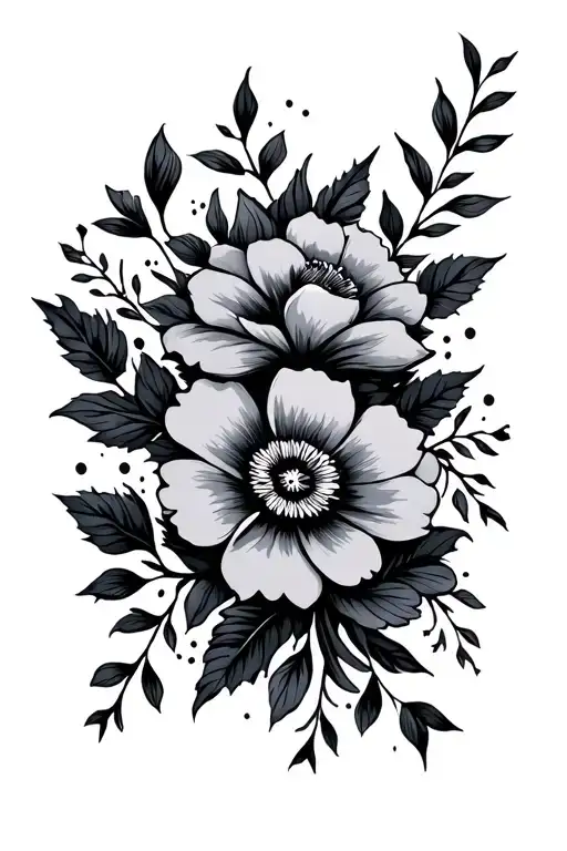 blackout floral half sleeve animated  tattoo design idea