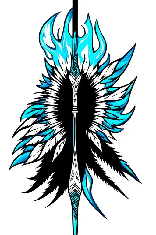 native American bow and arrow with a blue flaming tip tattoo design idea