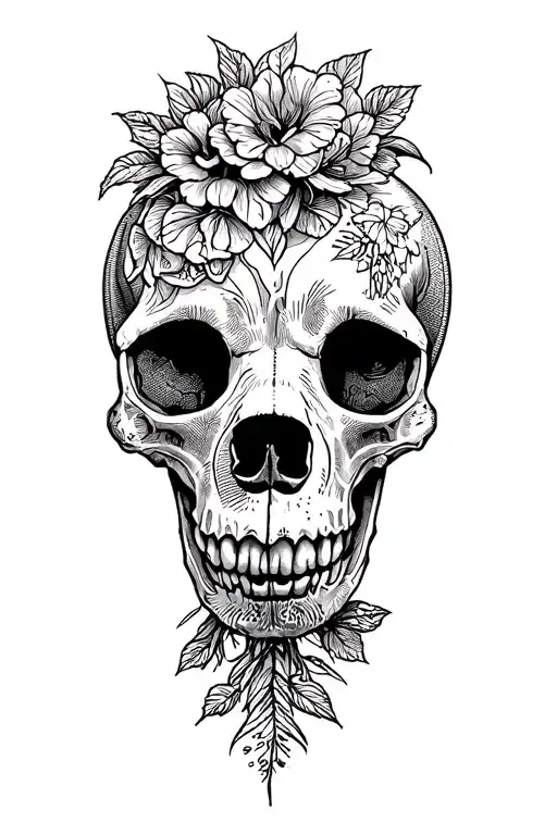 The skull of the dog is in the nurseries of the silhouette of the dog on the side tattoo design idea