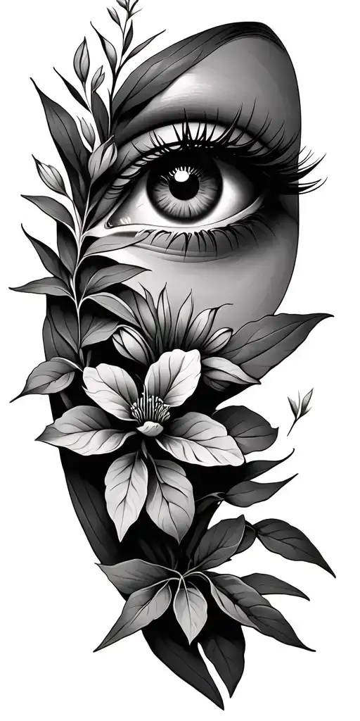 eyes surrounded by sage plants tattoo design idea
