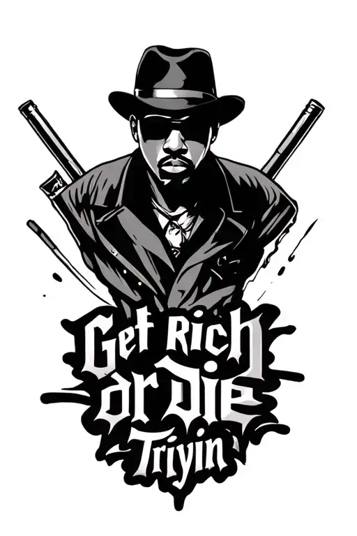 "Get rich or die tryin" Gangster tattoo design idea