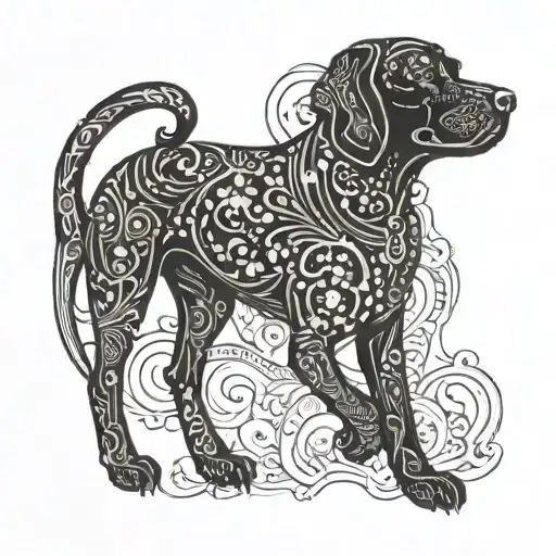 An intricate design of a black lab adorned with Italian lace patterns tattoo design idea