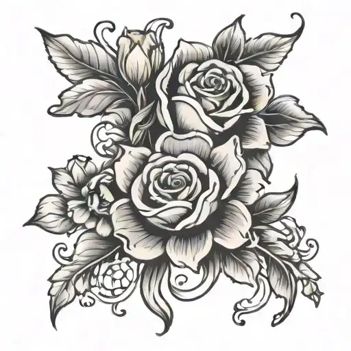 floweral wrap with primrose, daffodil and rose intertwined tattoo design idea