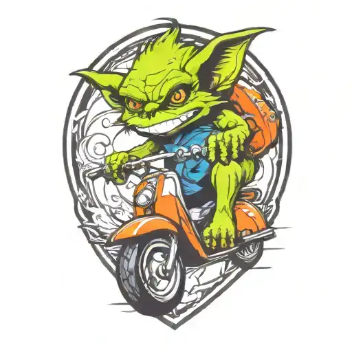 gremlin riding a scooter tattoo design idea