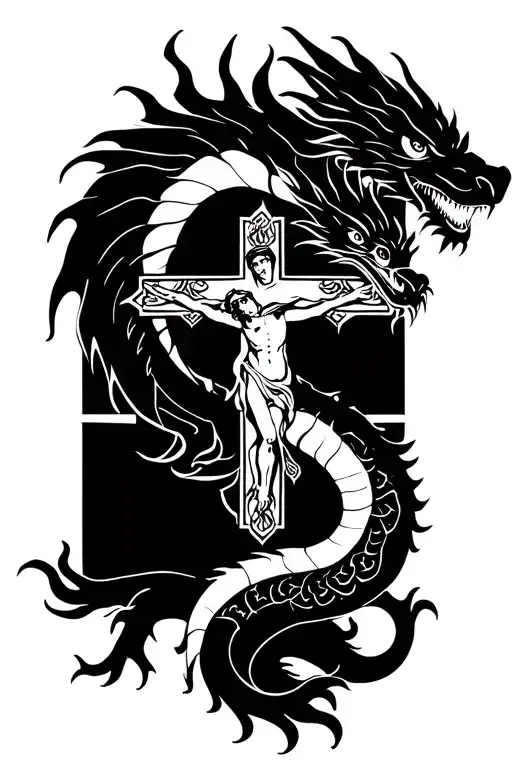 Eastern dragon with cross of Jesus Christ tattoo design idea
