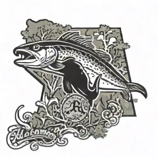 state of alabama camoflauge with a fishing and hunting theme tattoo design idea
