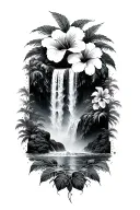 hawaiin waterfall, hibiscus flowers tattoo design idea