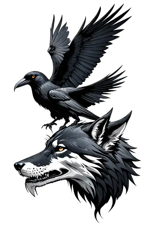 angle of death crow and wolf tattoo design idea